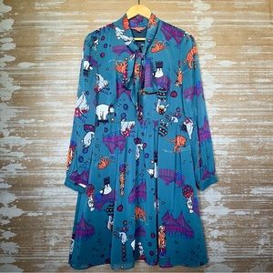 Modcloth Circus Chiffon Popover Bow Front Dress Kitschy Preppy Boho Womens L